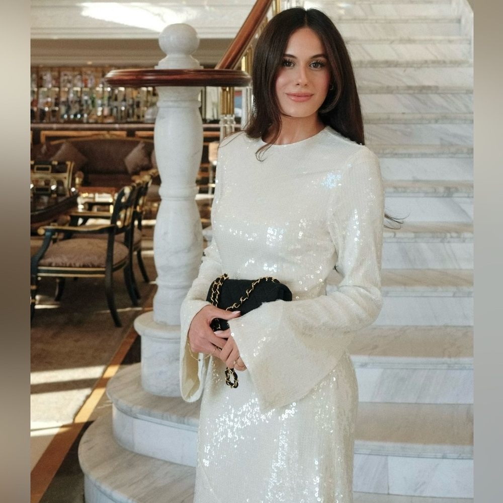 ROTATE Sequined Long Sleeve Maxi Gown